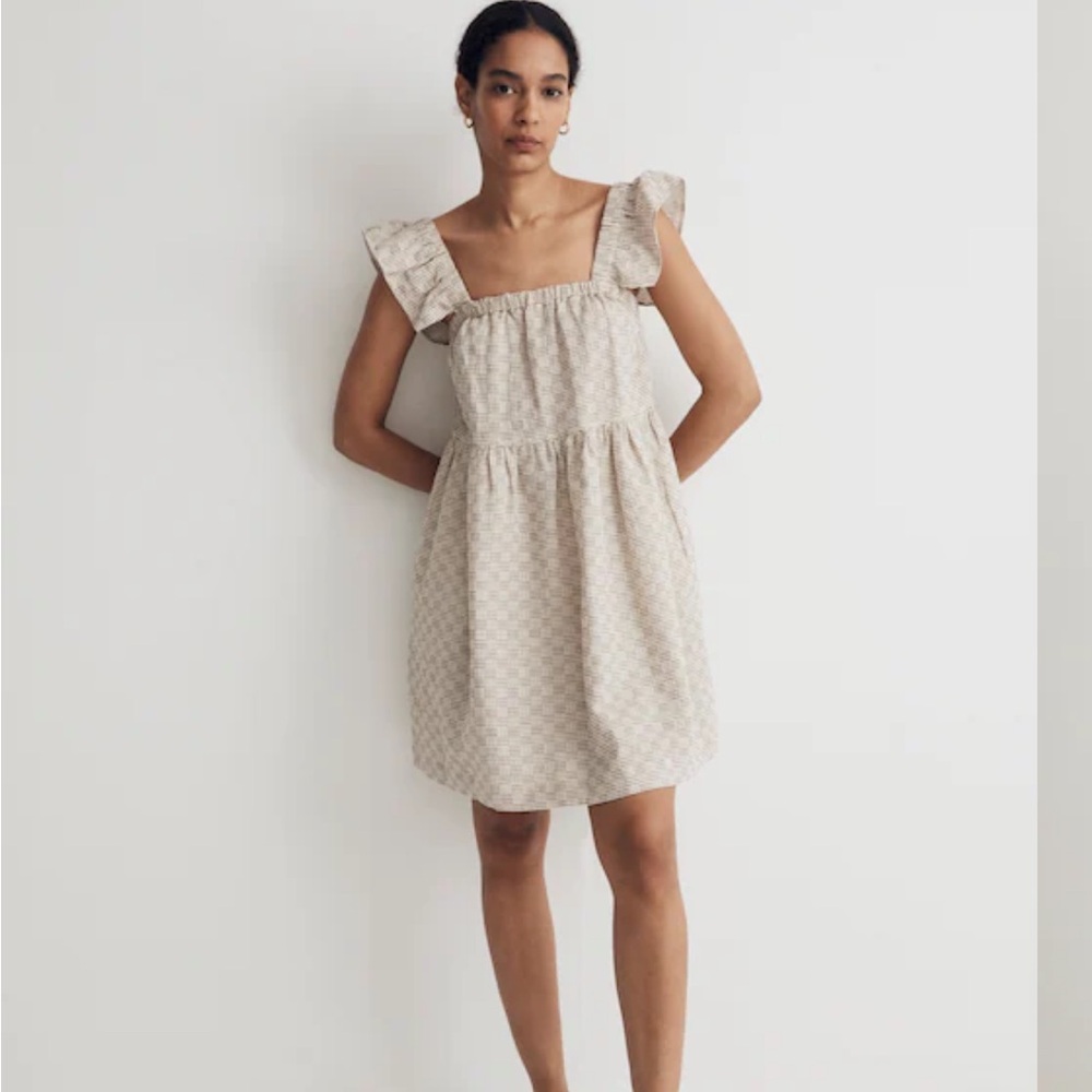Madewell | Flutter-Sleeve Square-Neck Mini Dress in Striped Jacquard | XS/S